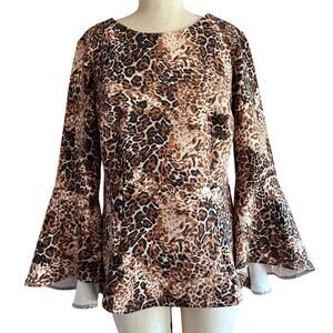 Womens Top Size Large Animal Print Cheetah Flare Sleeve Retro Vibes Indie Boho